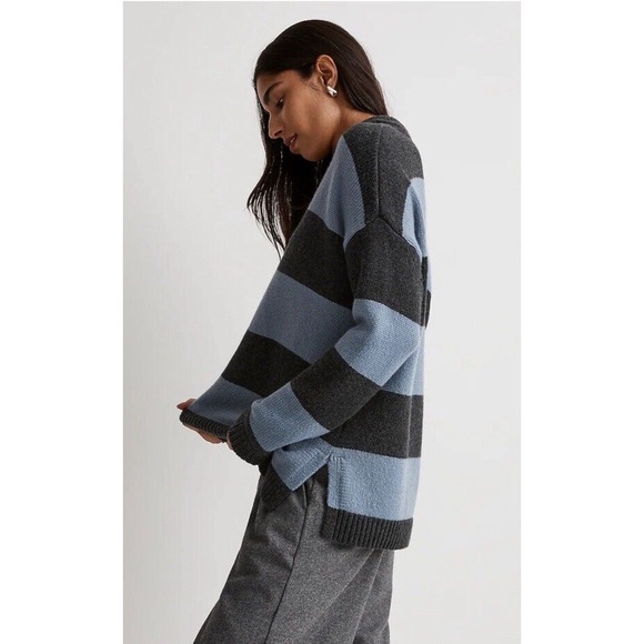 Madewell Rugby Stripe Polo Sweater Blue Grey Wool Alpaca Size XS - Picture 3 of 11